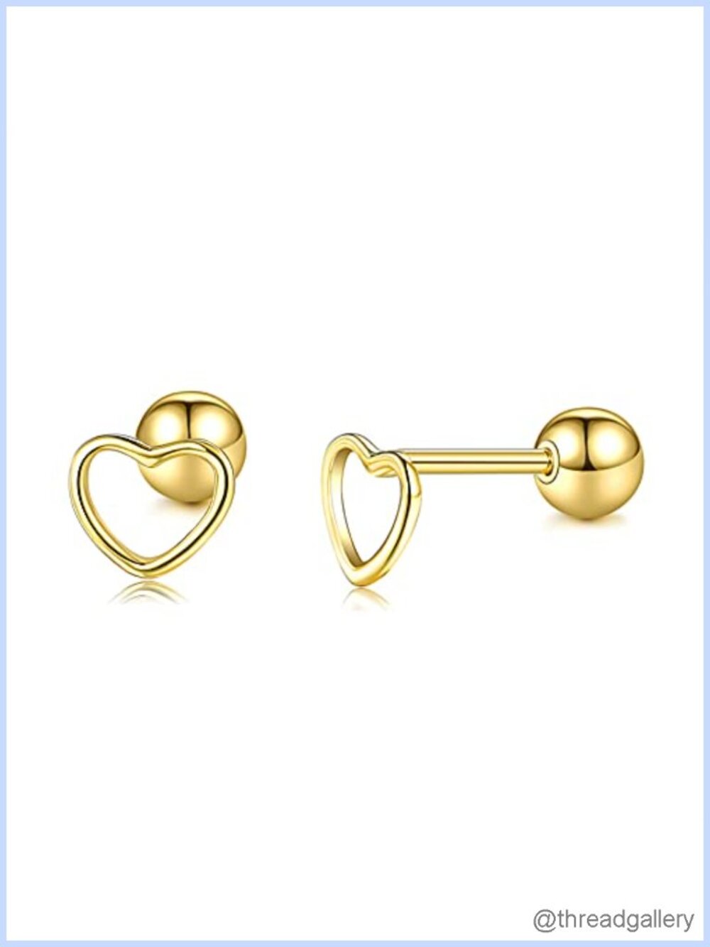 Sterling Silver Hollow Heart Stud Earrings Screwback Tiny 20G